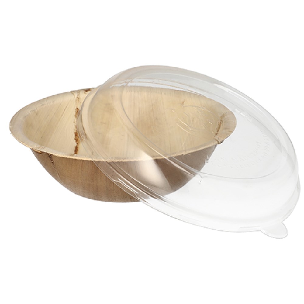 10 Schalen, Palmblatt rund 800 ml Ø 21 cm · 8,5 cm mit rPET Deckel "Kombipack"