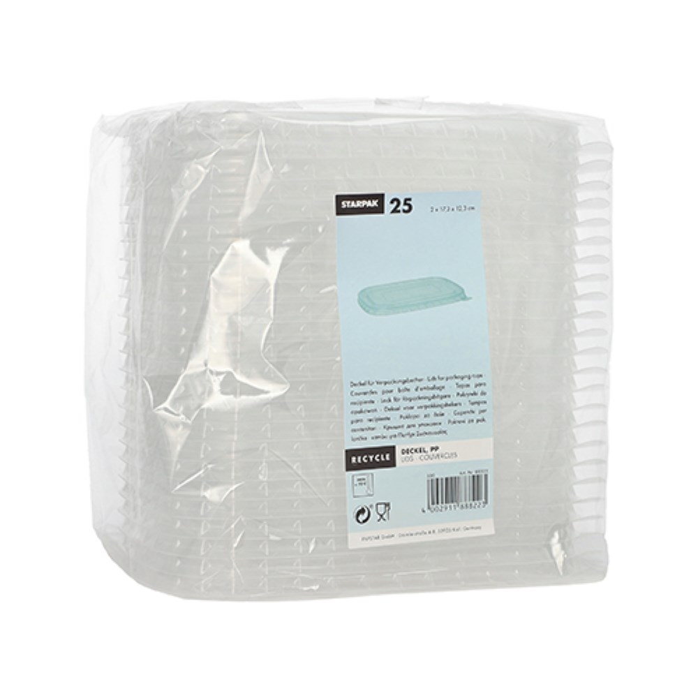 25 Deckel für Verpackungsbecher, PP rechteckig 1 cm x 17,1 cm x 12 cm transparent
