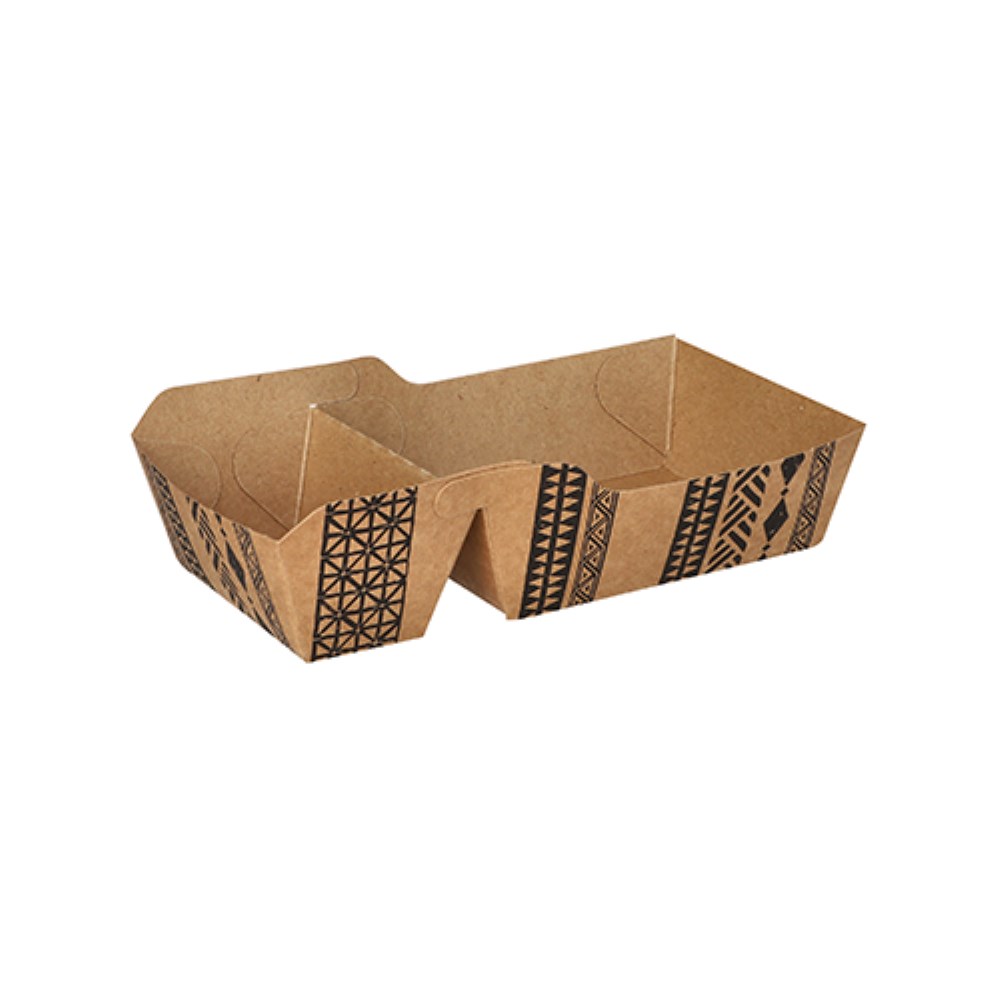 500 Pommes-Frites-Trays, Pappe 2-geteilt 3,5 cm x 7 cm x 14,3 cm braun "Maori" klein