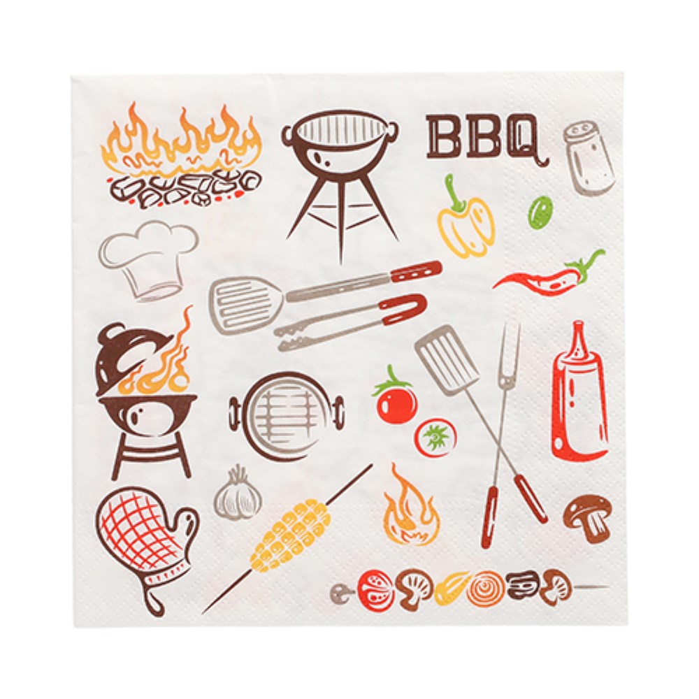 20 Servietten, 3-lagig 1/4-Falz 33 cm x 33 cm "Time for BBQ"