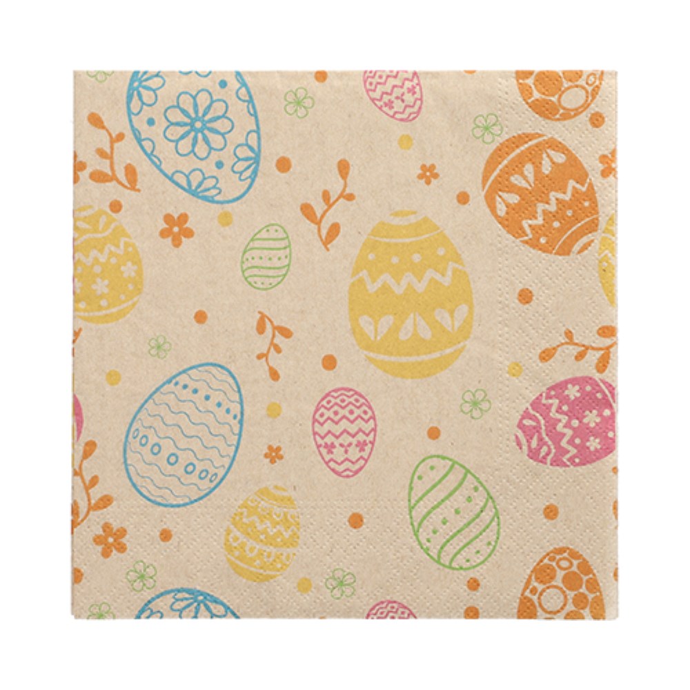20 Servietten, 3-lagig 1/4-Falz 33 cm x 33 cm natur "Eggs" aus recyceltem Papier