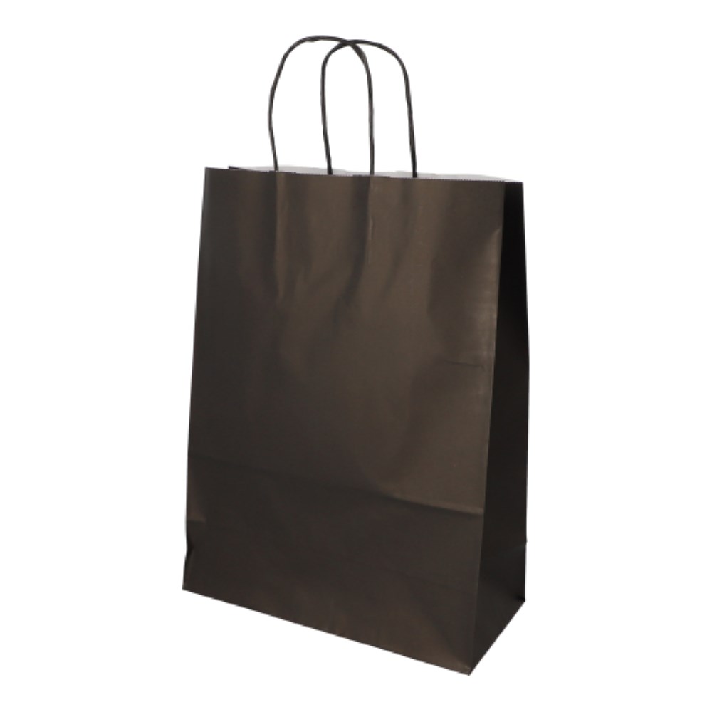 25 Tragetaschen, Papier 35 cm x 26 cm x 12 cm schwarz mit gedrehtem Tragegriff