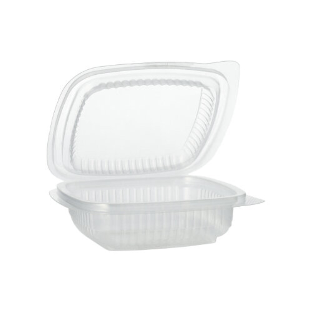 100 Verpackungsbecher mit Klappdeckeln, PP rechteckig 150 ml 4 cm x 11,5 cm x 12 cm transparent