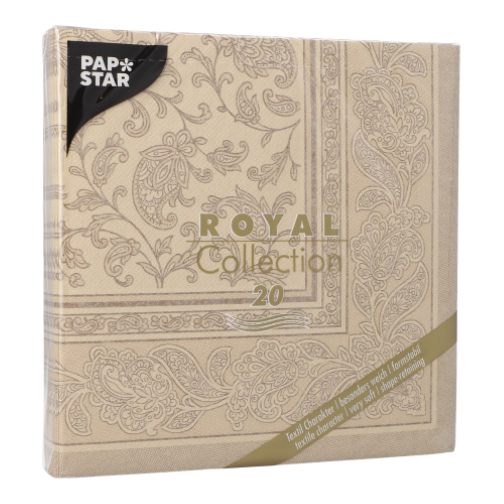 20 Servietten "ROYAL Collection" 1/4-Falz 40 cm x 40 cm sand "Ornaments"