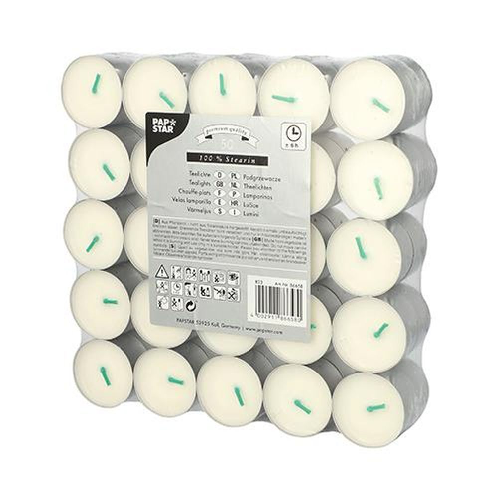 50 Teelichte Ø 37 mm · 22 mm weiss aus 100 % Stearin