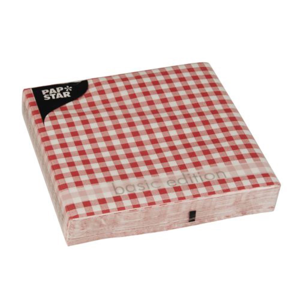 30 Servietten, 3-lagig 1/4-Falz 33 cm x 33 cm rot "Vichy Karo"