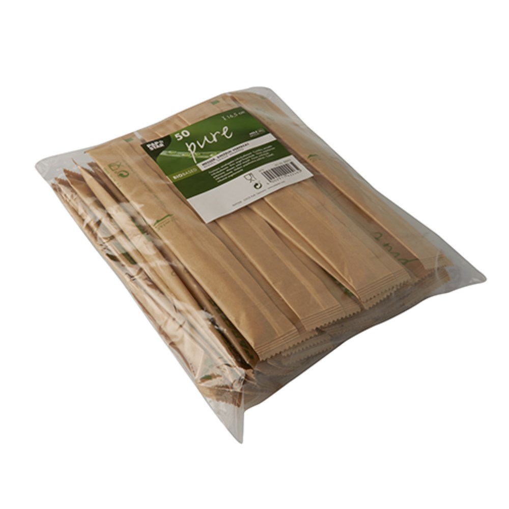 50 Messer, Holz "pure" 16,5 cm einzeln verpackt in Papierbeutel
