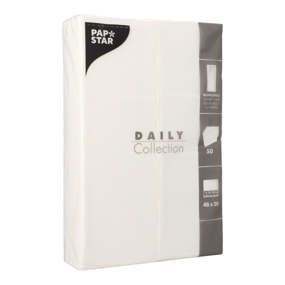 50 Servietten "DAILY Collection" 48 cm x 30 cm weiss mit Besteckfalz