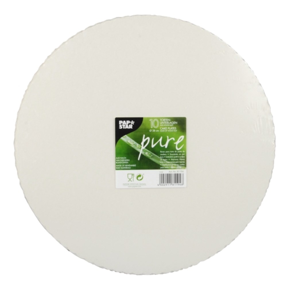 10 Tortenunterlagen, Pappe "pure" rund Ø 28 cm weiss mit gezacktem Rand