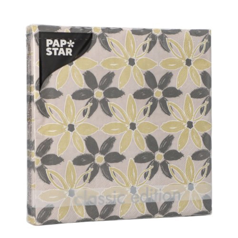 20 Servietten, 3-lagig 1/4-Falz 33 cm x 33 cm "Dark Flowers"