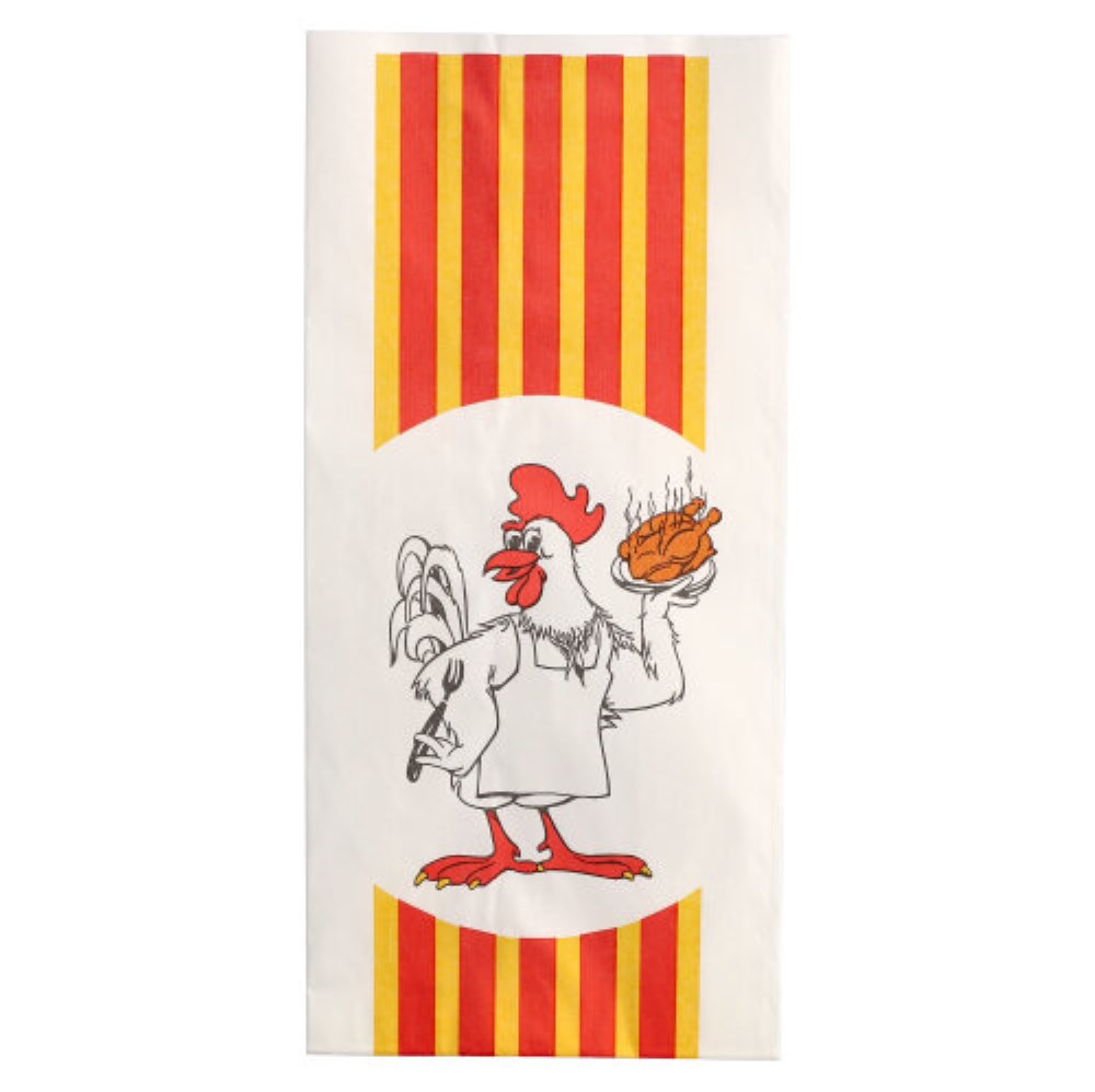 100 Hähnchenbeutel, Papier mit HDPE-Einlage 28 cm x 13 cm x 8 cm "Grillhähnchen" 1/1