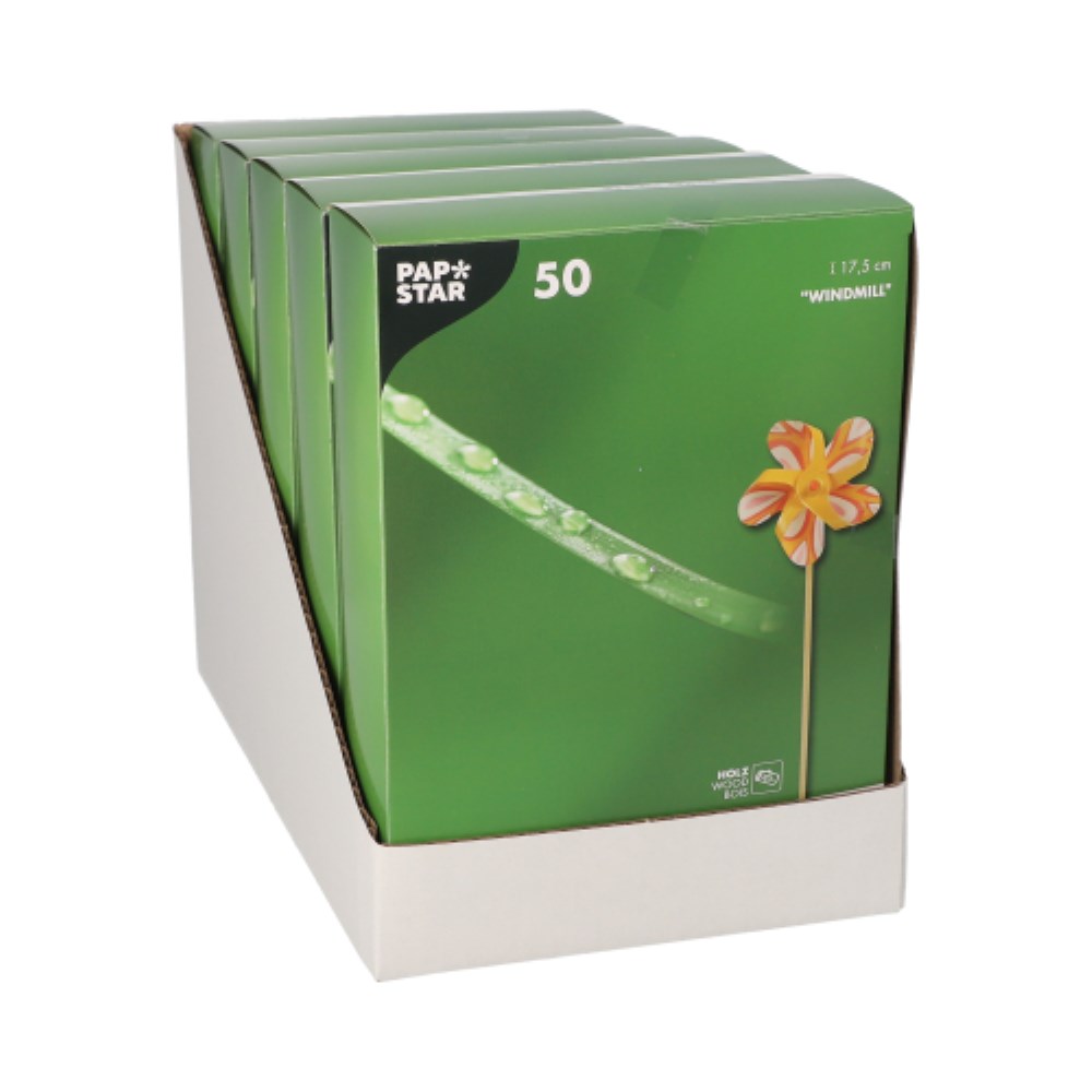 50 Deko-Picker 17,5 cm farbig sortiert "Windmühle"