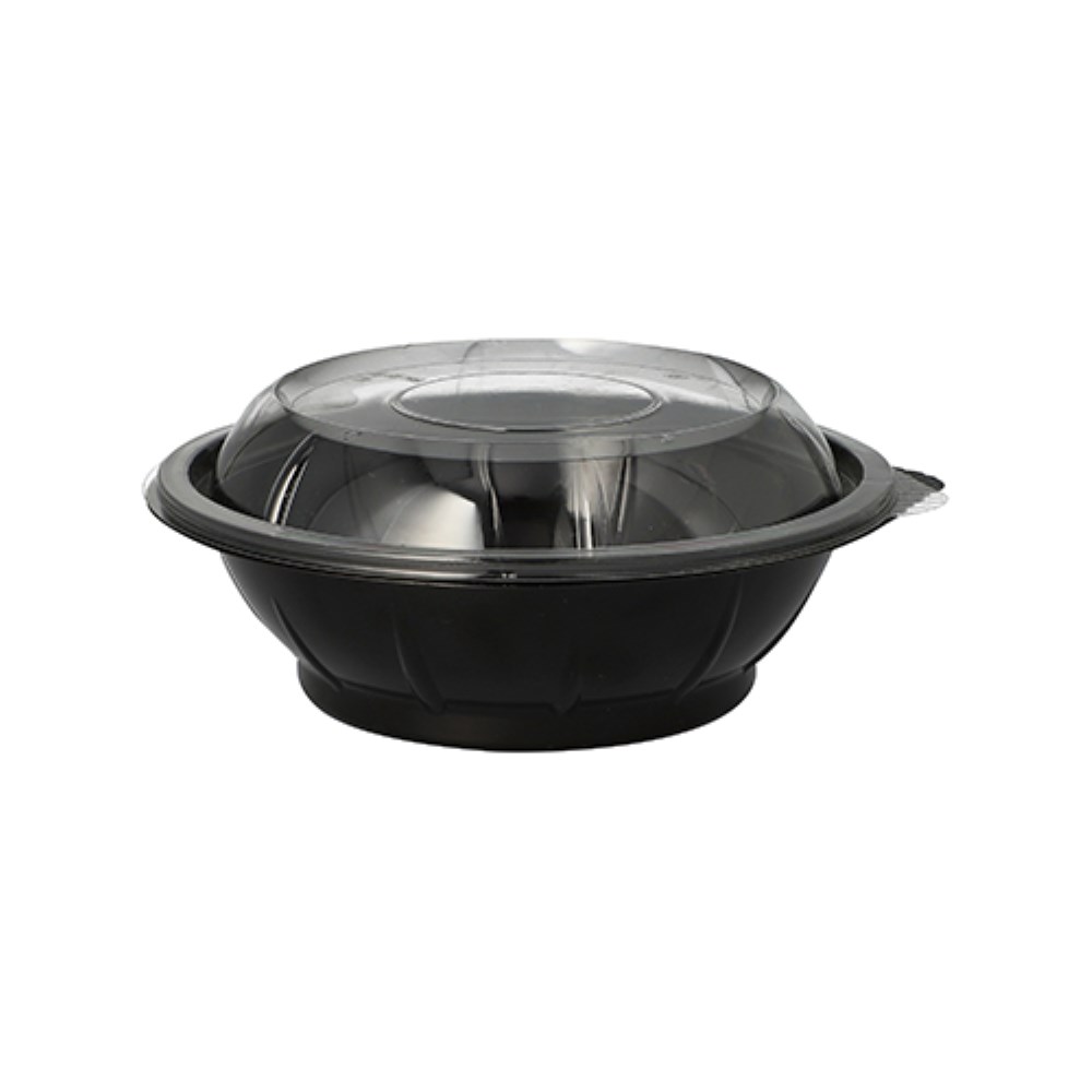25 Salatschalen, PET 600 ml Ø 16,6 cm · 5,9 cm schwarz "Snap It" mit Deckel R-PET glasklar