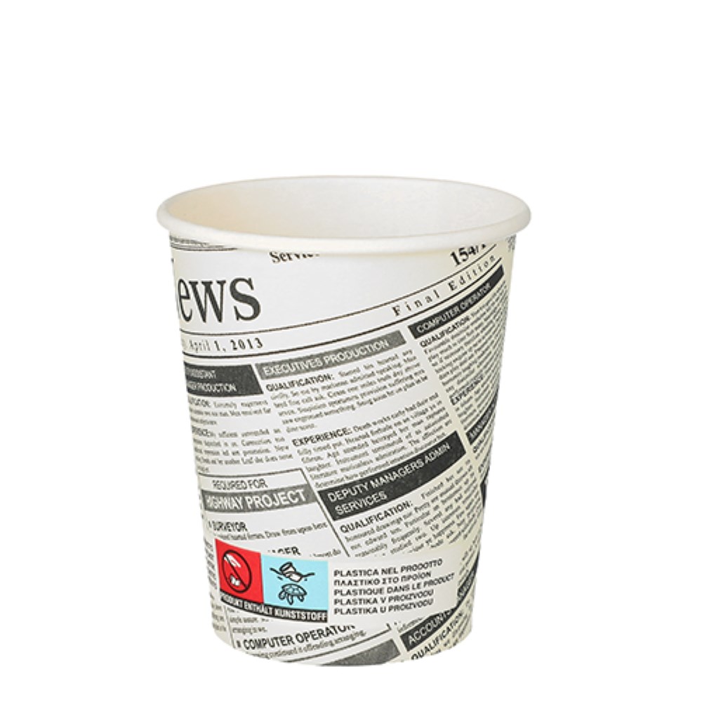 50 Trinkbecher, Pappe "To Go" 0,2 l Ø 8 cm · 9,2 cm "Newsprint"