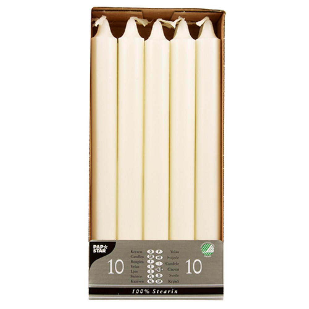 10 Kronkerzen Ø 2,2 cm · 24 cm weiss aus 100 % Stearin 10 Kronkerzen Ø 2,2 cm · 24 cm weiss aus 100 % Stearin