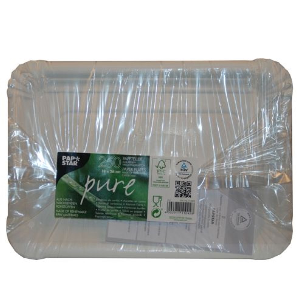 250 Teller, Pappe "pure" eckig 18 cm x 26 cm weiss