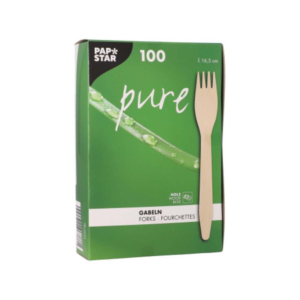 100 Gabeln, Holz "pure" 16,5 cm