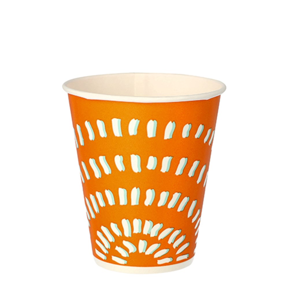 100 Trinkbecher für Kaltgetränke, Pappe 0,25 l Ø 8,97 cm · 10 cm orange "Rays"