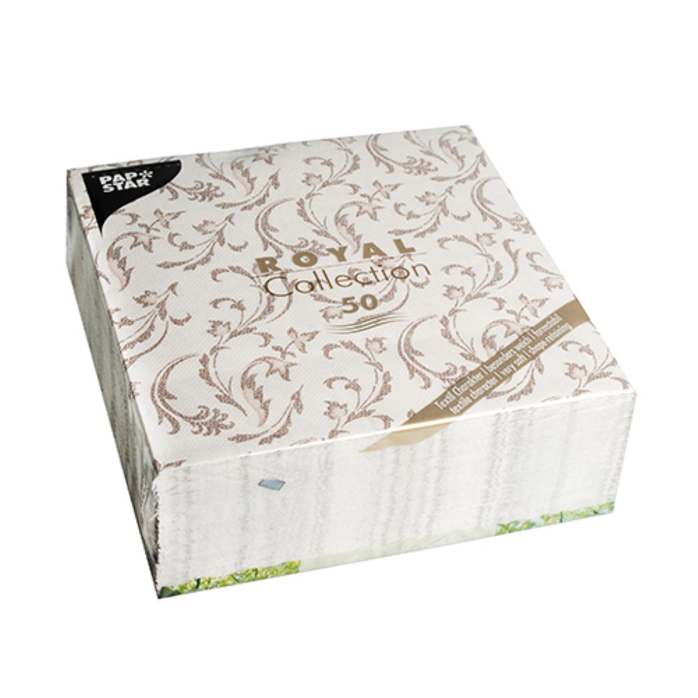 50 Servietten "ROYAL Collection" 1/4-Falz 40 cm x 40 cm braun "Damascato"