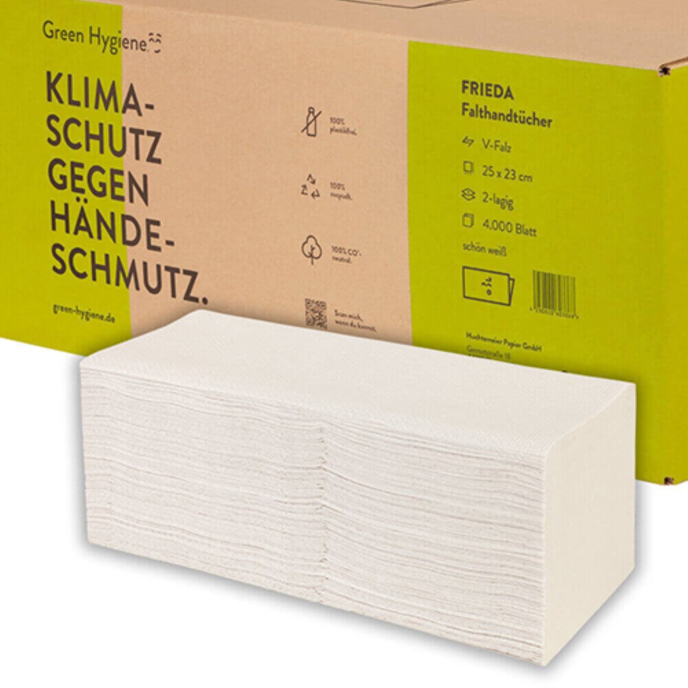 4000 Blatt "Green Hygiene" Handtuchpapier "FRIEDA" V-Falz 23 cm x 25 cm 2-lagig (20x200)