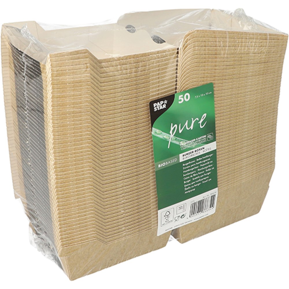 50 Burgerboxen, Pappe "pure" 7 cm x 9 cm x 9 cm "Good Food" klein
