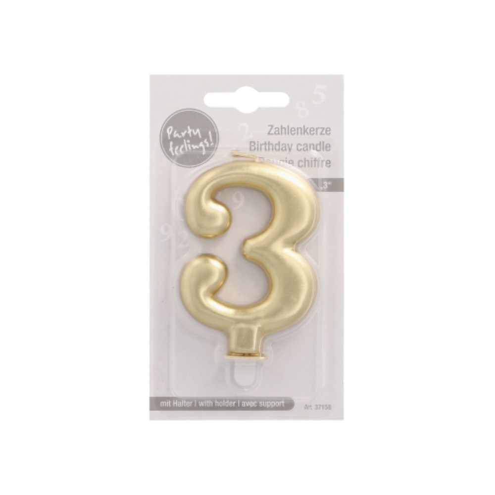 Zahlenkerze mit Halter 7 cm gold "3"