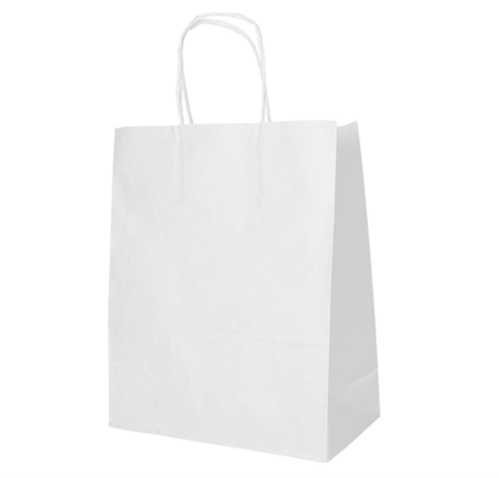 25 Tragetaschen, Papier 44 cm x 32 cm x 17 cm weiss mit gedrehtem Tragegriff