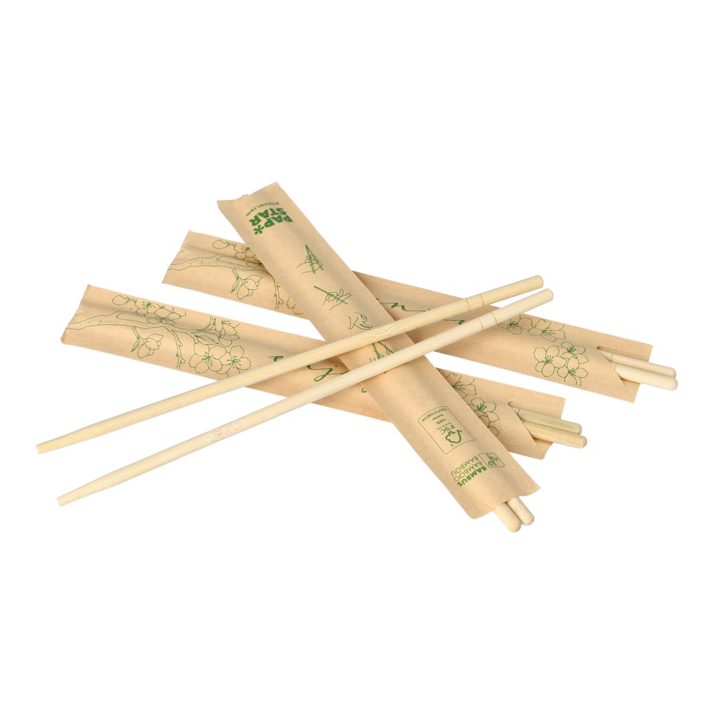 100 Paar Essstäbchen Bambus "ASIA" rund 19,5 cm einzeln gehüllt