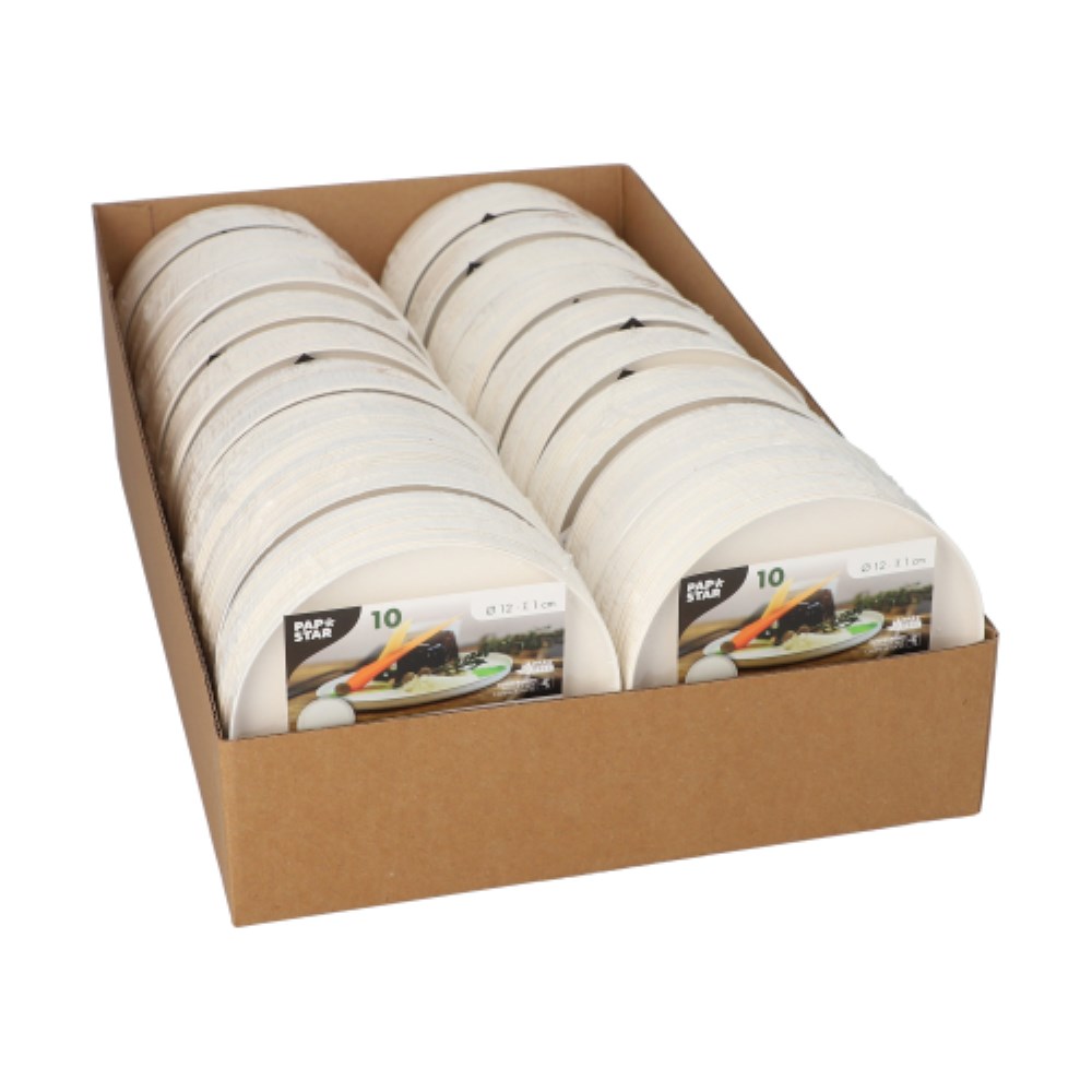 10 Teller Zuckerrohr "pure" rund Ø 12 cm · 1 cm weiss "Cella"