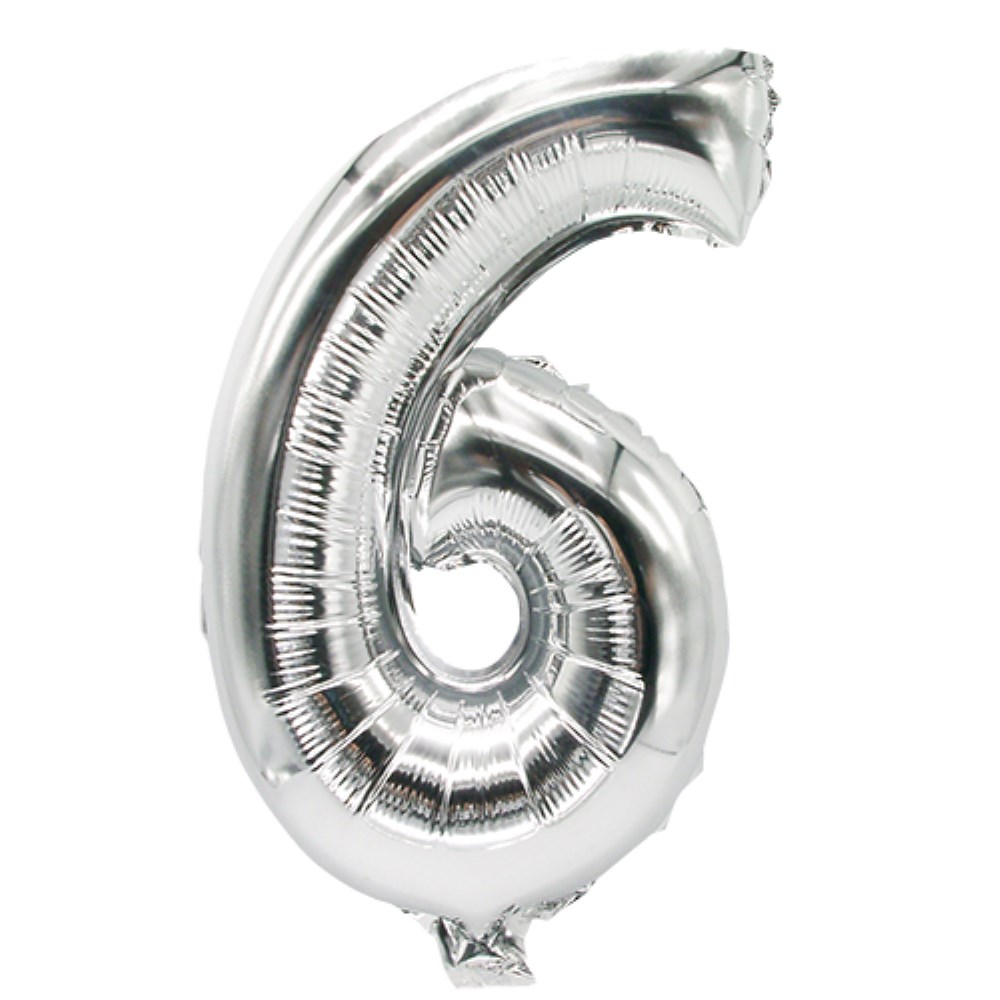 Folienluftballon 35 cm x 20 cm silber "6"