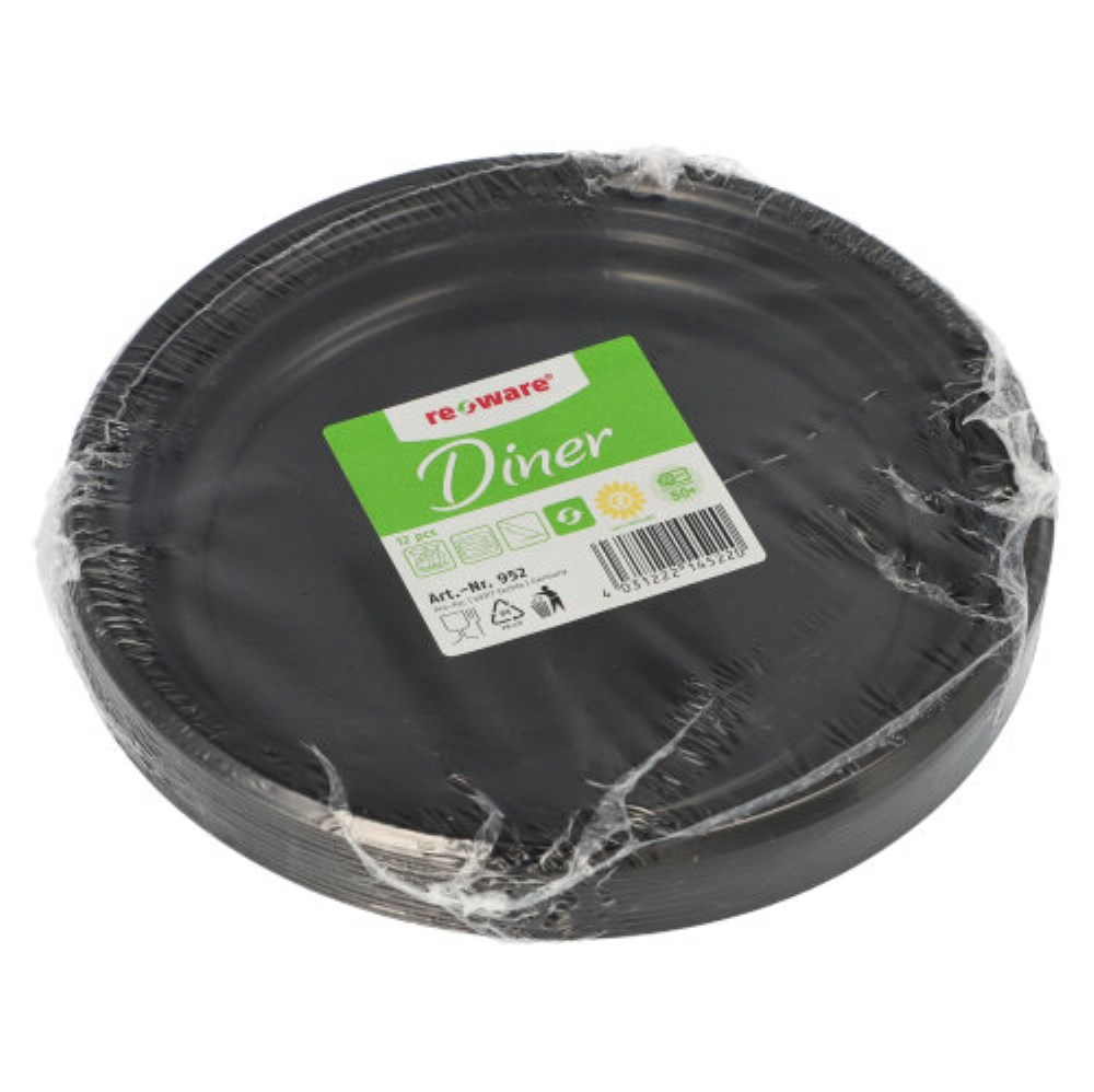 12 Mehrweg-Menü-Teller PP ungeteilt Ø 22 cm · 2,6 cm schwarz 12 Mehrweg-Menü-Teller PP ungeteilt Ø 22 cm · 2,6 cm schwarz