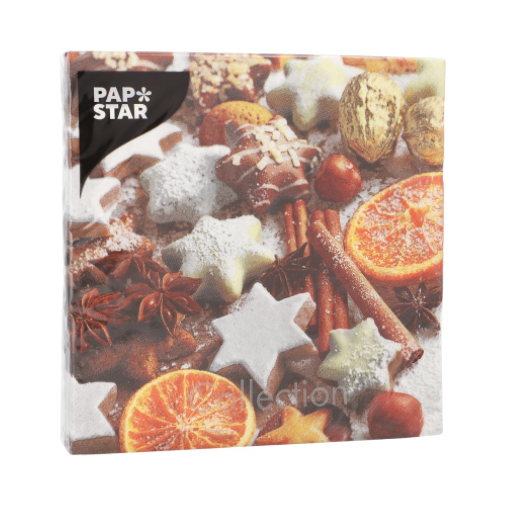 20 Servietten, 3-lagig 1/4-Falz 33 cm x 33 cm "Cinnamon Stars"
