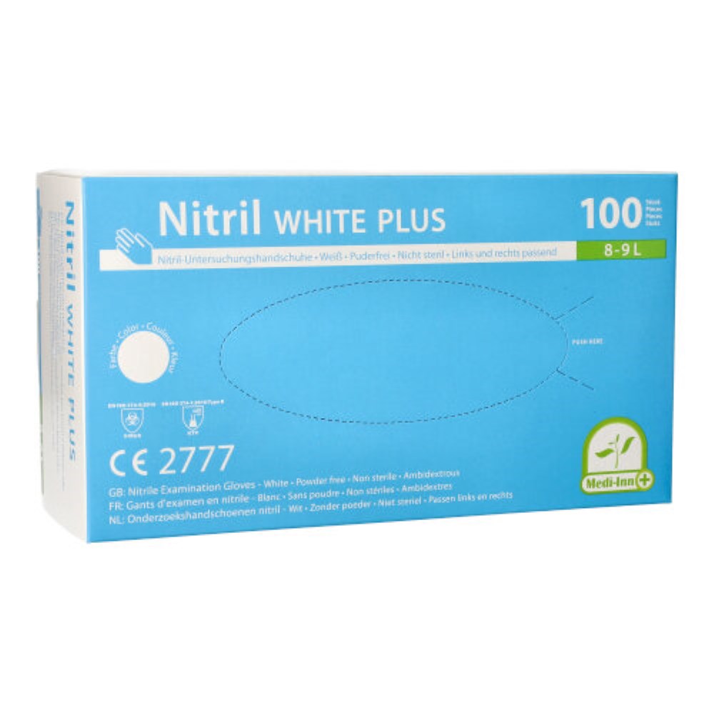 100 "Medi-Inn" Handschuhe, Nitril puderfrei "White Plus" weiss Größe L