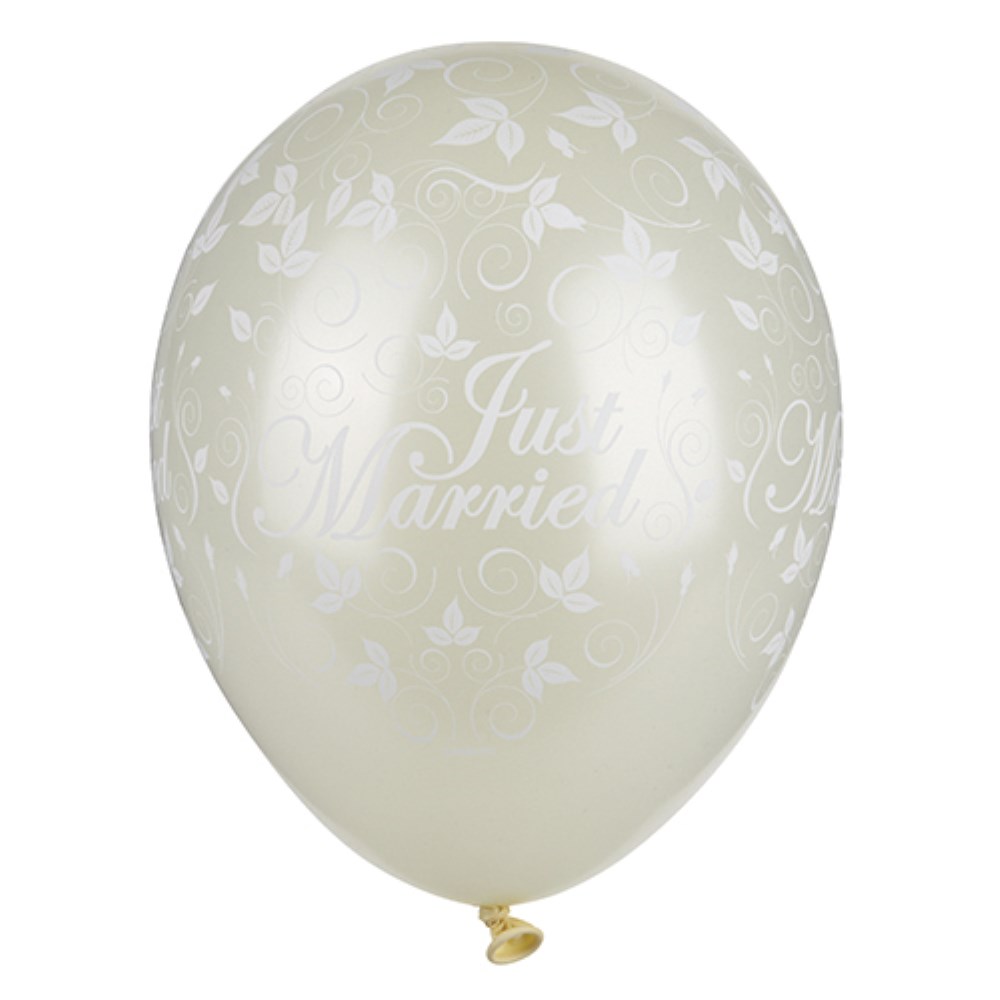 30 Luftballons Ø 29 cm elfenbein "Just Married" metallic