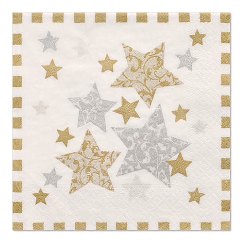 100 Servietten, 3-lagig 1/4-Falz 33 cm x 33 cm "Stardust"