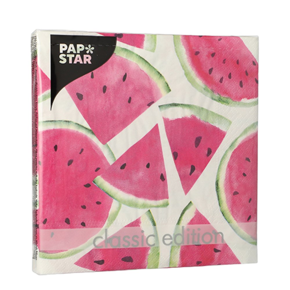 20 Servietten, 3-lagig 1/4-Falz 33 cm x 33 cm "Watermelon"