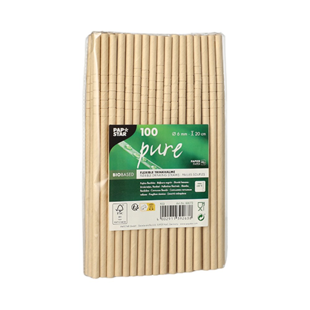 100 Trinkhalme Papier "pure" Ø 6 mm · 20 cm braun flexibel