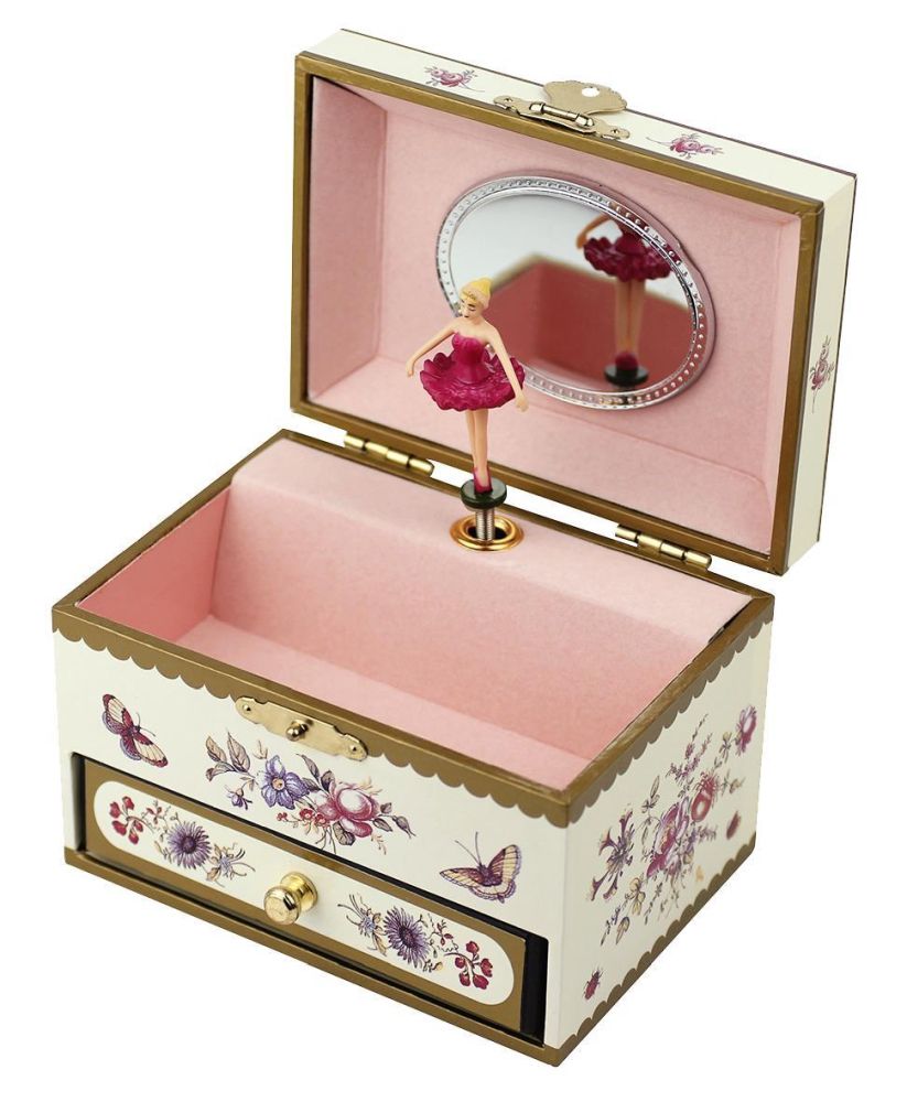 Spieldose Schublade Blumen, Ballerina Gelb