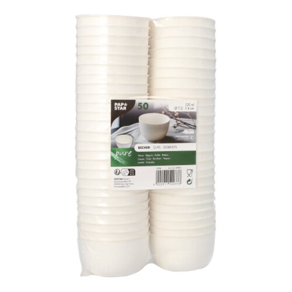 50 Schalen Zuckerrohr "pure" 120 ml Ø 7,2 cm · 4 cm weiss "Cella"
