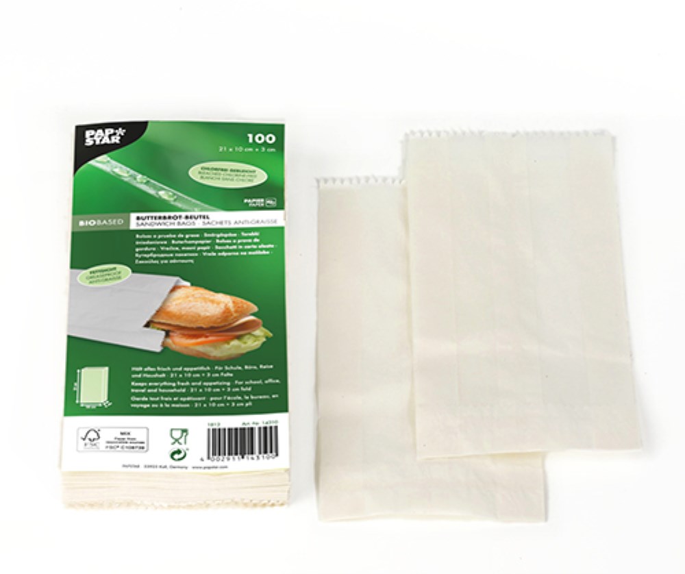 100 Butterbrotbeutel 21 cm x 10 cm x 3 cm weiss , fettdicht