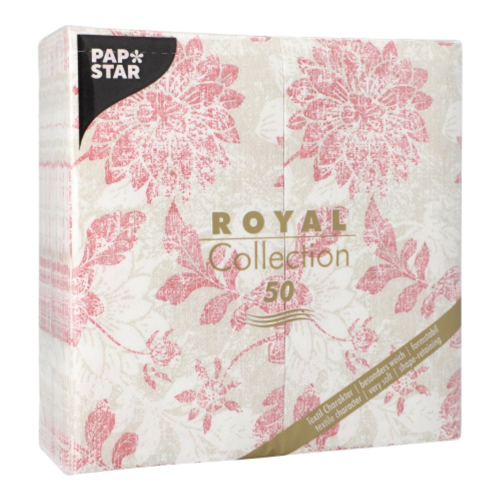 50 Servietten "ROYAL Collection" 1/8-Falz 40 cm x 40 cm bordeaux "Flowers"