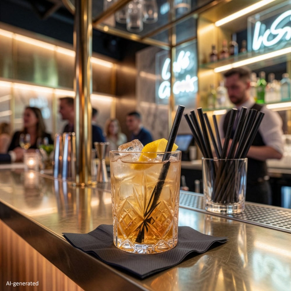 500 Cocktail Trinkhalme, Papier Ø 7 mm · 15 cm schwarz