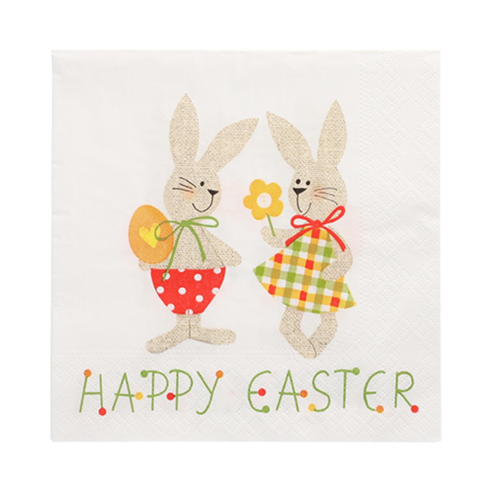 20 Servietten, 3-lagig 1/4-Falz 33 cm x 33 cm "Bunny Couple"