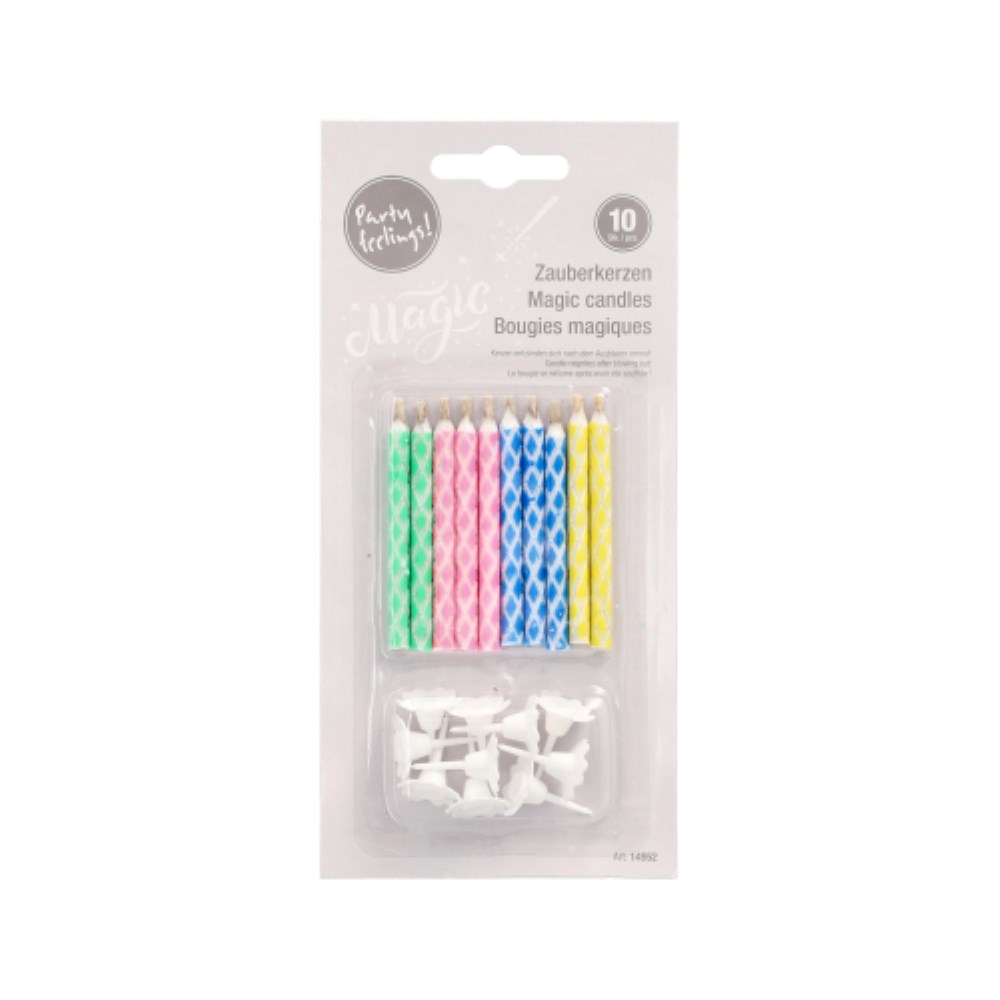 10 Magic-Kerzen mit Halter 6 cm farbig sortiert
