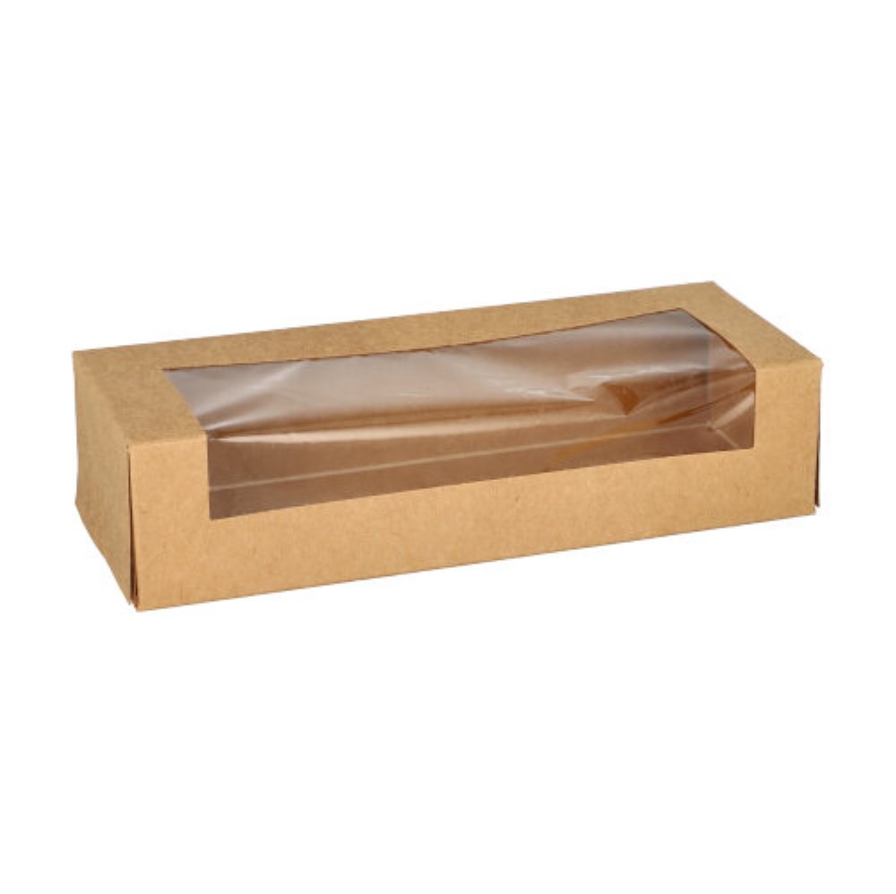 25 Sushi-Schalen, Pappe eckig 4,5 cm x 19,5 cm x 7 cm braun