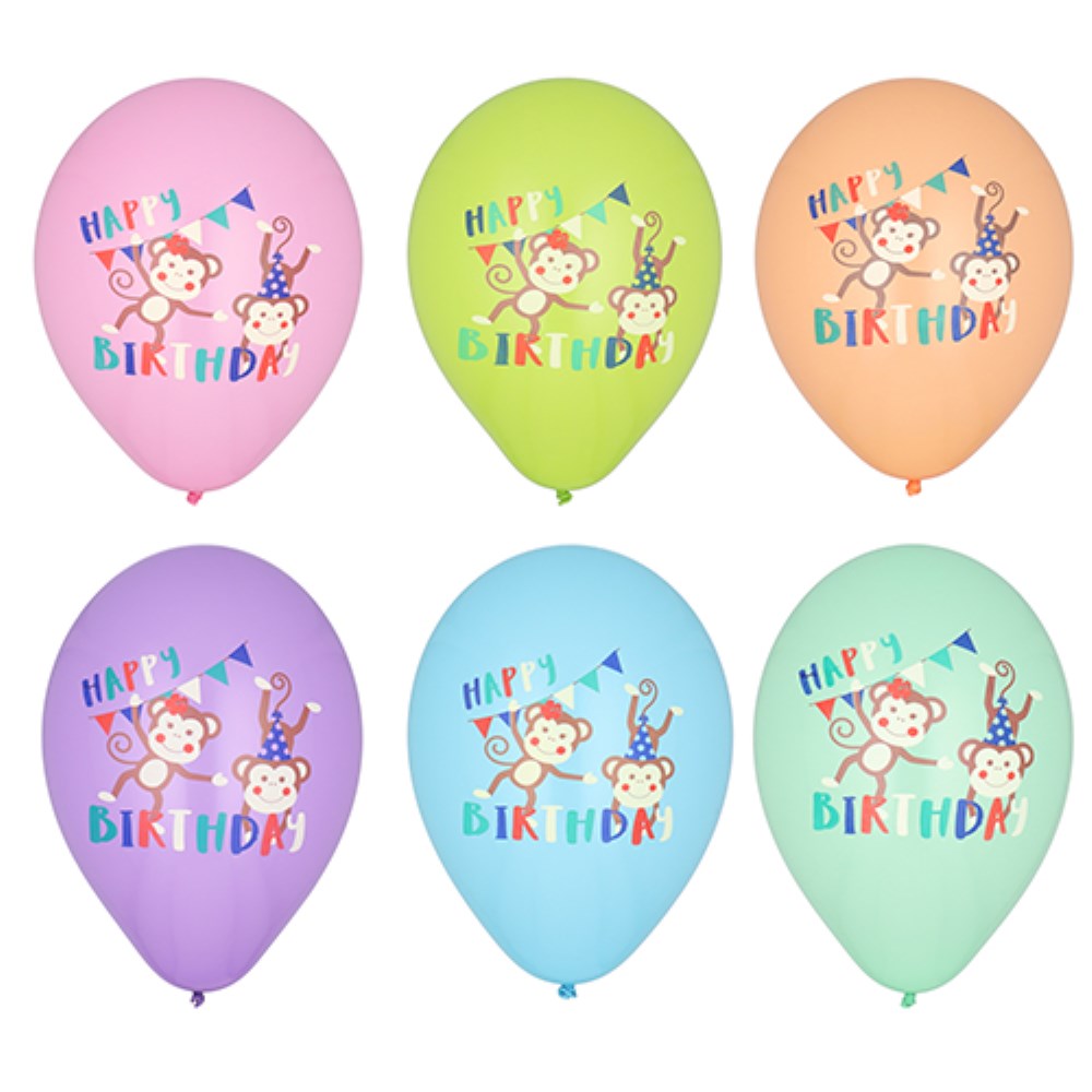 6 Luftballons Ø 29 cm farbig sortiert "Monkey Birthday"