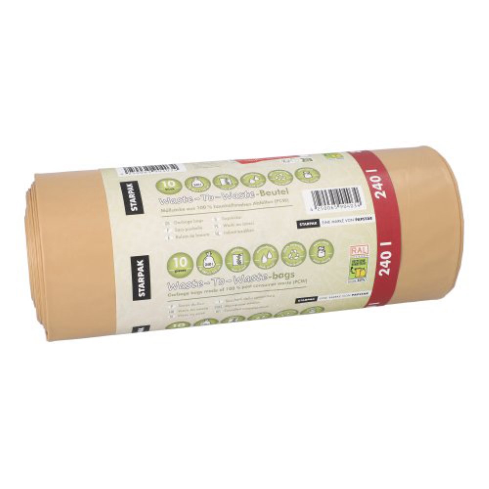 10 Müllsäcke aus 100% PCW "Waste-To-Waste" 240 l 126,5 cm x 103 cm braun