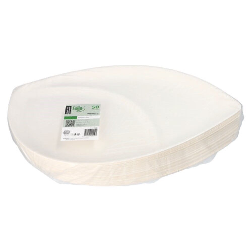 50 Teller "Folia" Zuckerrohr 2-geteilt 1,5 cm x 30 cm x 47,2 cm