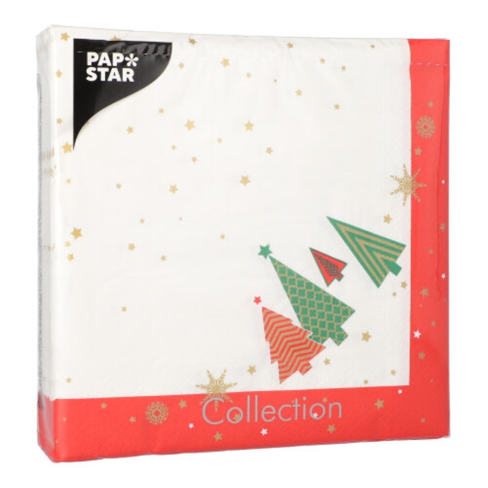 50 Servietten, 3-lagig 1/4-Falz 40 cm x 40 cm "Plain Christmas Trees"