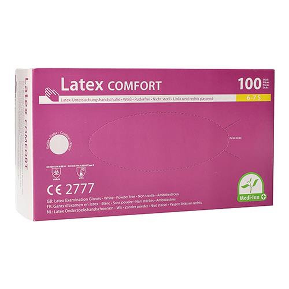 100 "Medi-Inn® PS" Handschuhe, Latex puderfrei "Comfort" weiss - natur Größe S